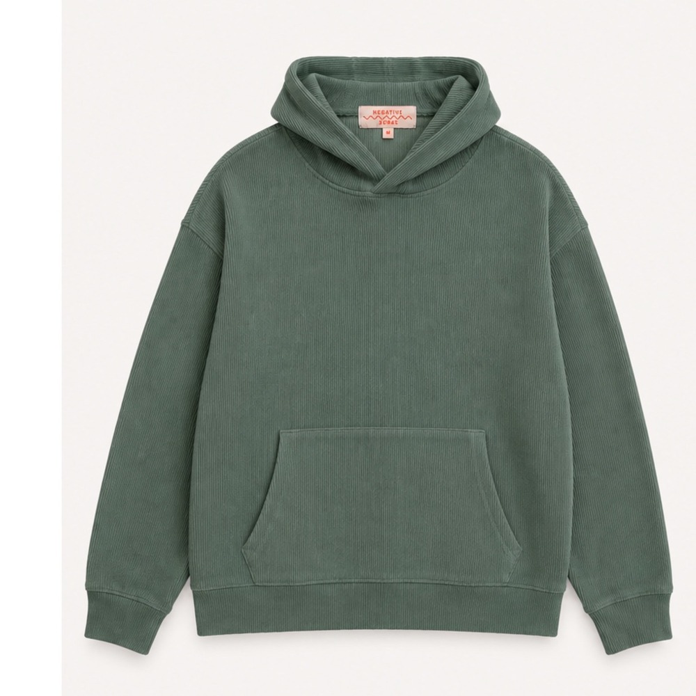 Negative Space Mens Ribbed Corduroy Hoodie Sage Green Pullover Sweatshirt Size M